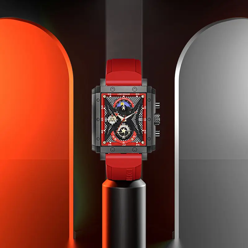 Men's Blue Silicone Moon Watch with Multi-Function Display - Image 4