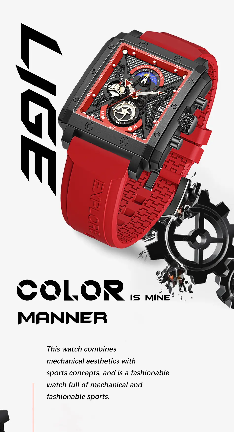 Men's Blue Silicone Moon Watch with Multi-Function Display — feature 1