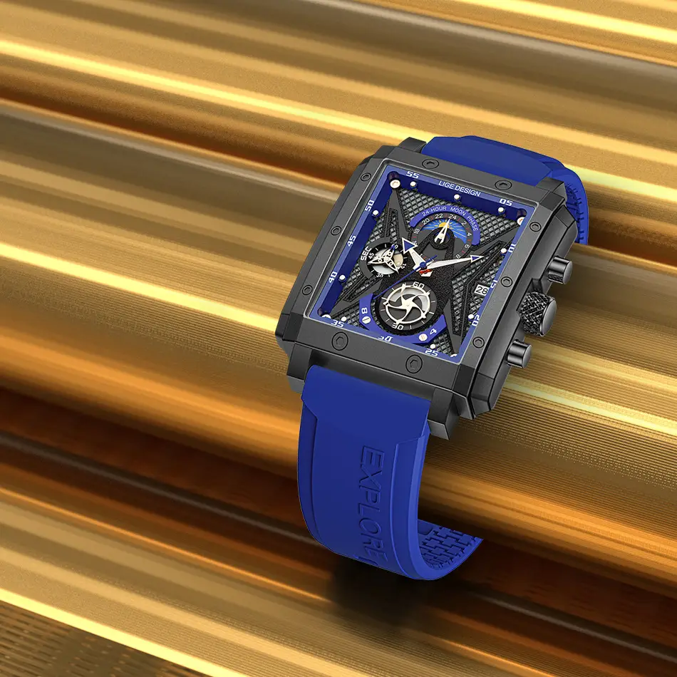 Men's Blue Silicone Moon Watch with Multi-Function Display — feature 16