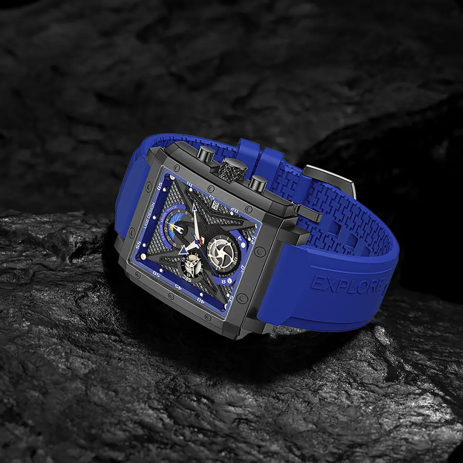 Men's Blue Silicone Moon Watch with Multi-Function Display — feature 17