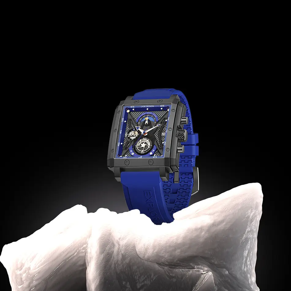 Men's Blue Silicone Moon Watch with Multi-Function Display — feature 18
