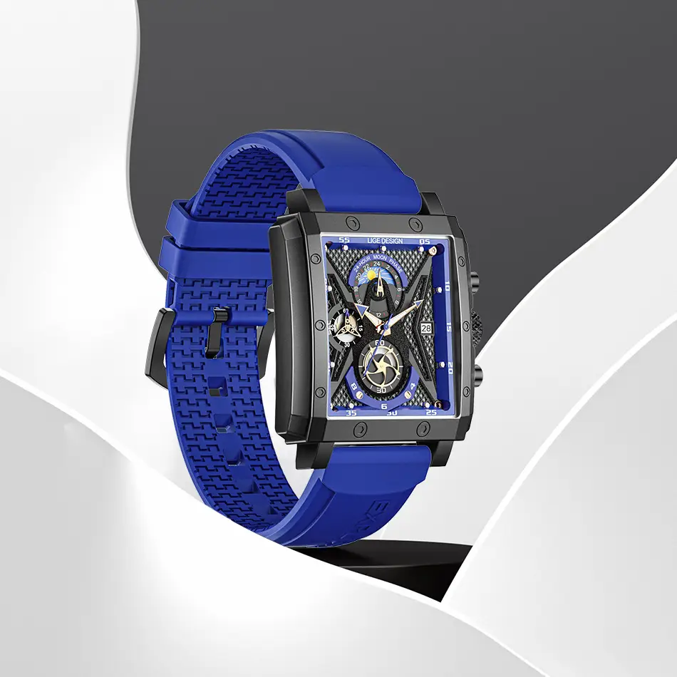 Men's Blue Silicone Moon Watch with Multi-Function Display — feature 19