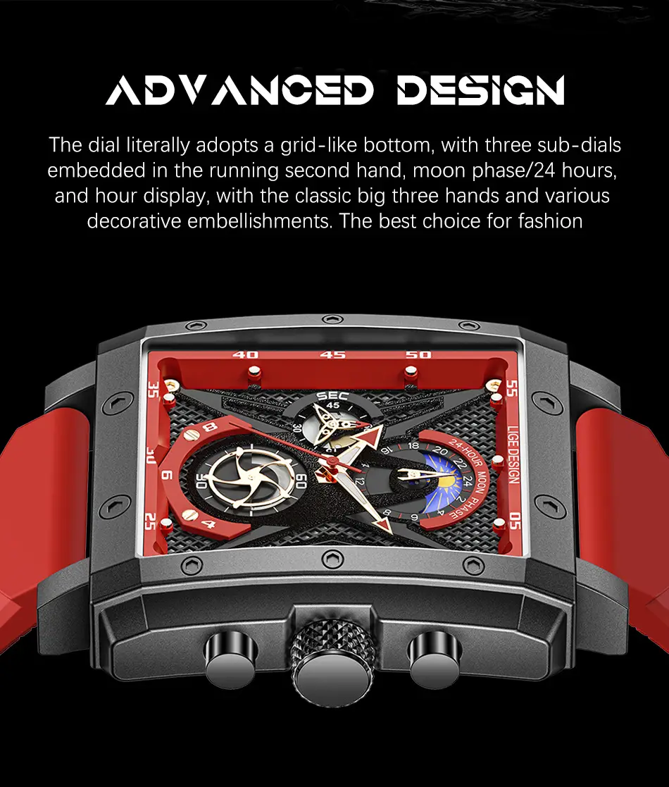 Men's Blue Silicone Moon Watch with Multi-Function Display — feature 5