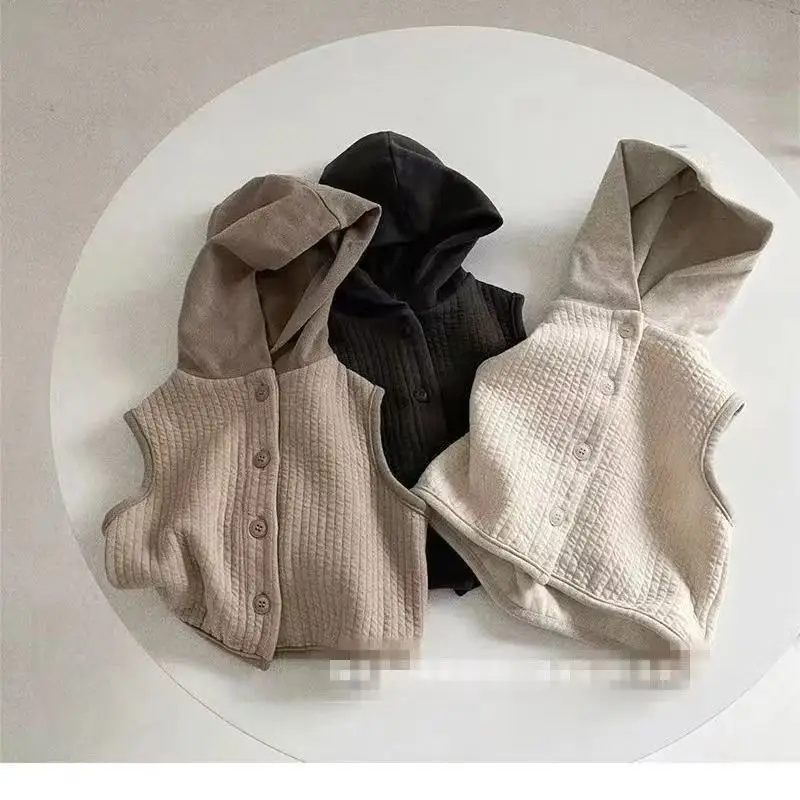 Korean Baby Hooded Vest Cream Spring Autumn Wear - Image 4