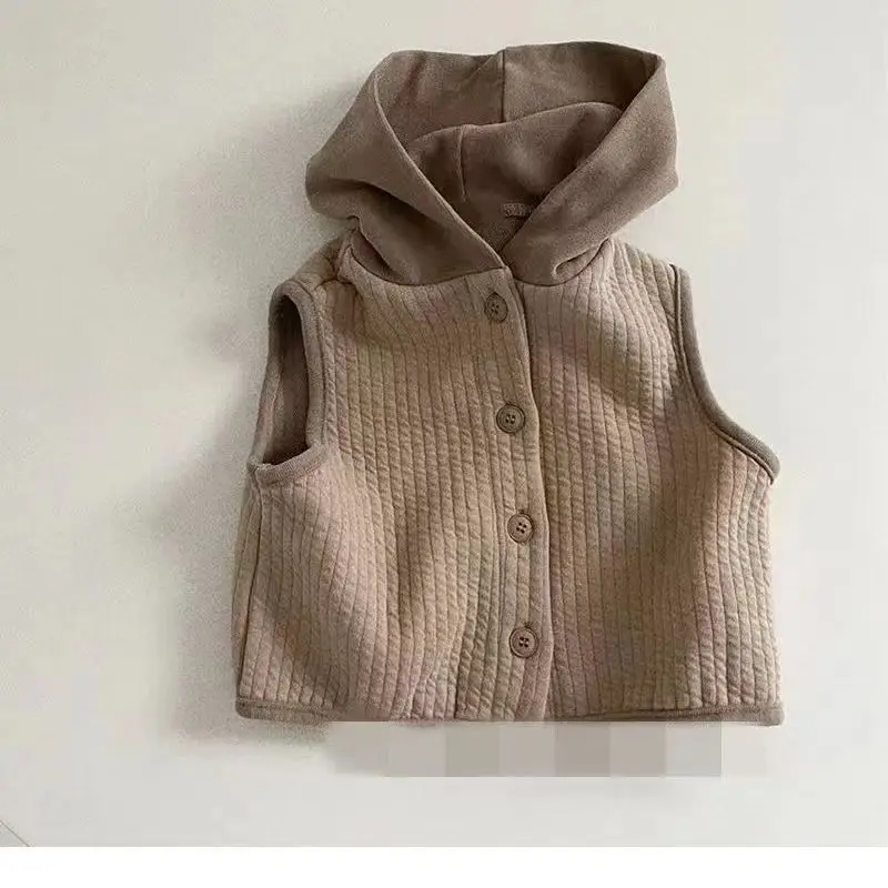 Korean Baby Hooded Vest Cream Spring Autumn Wear - Image 2