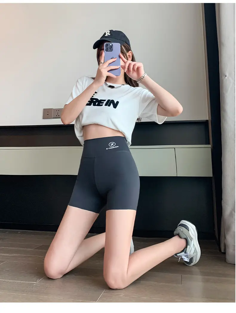 Women's Black Stretch High Waist Shorts with Light-Proof Design — feature 13