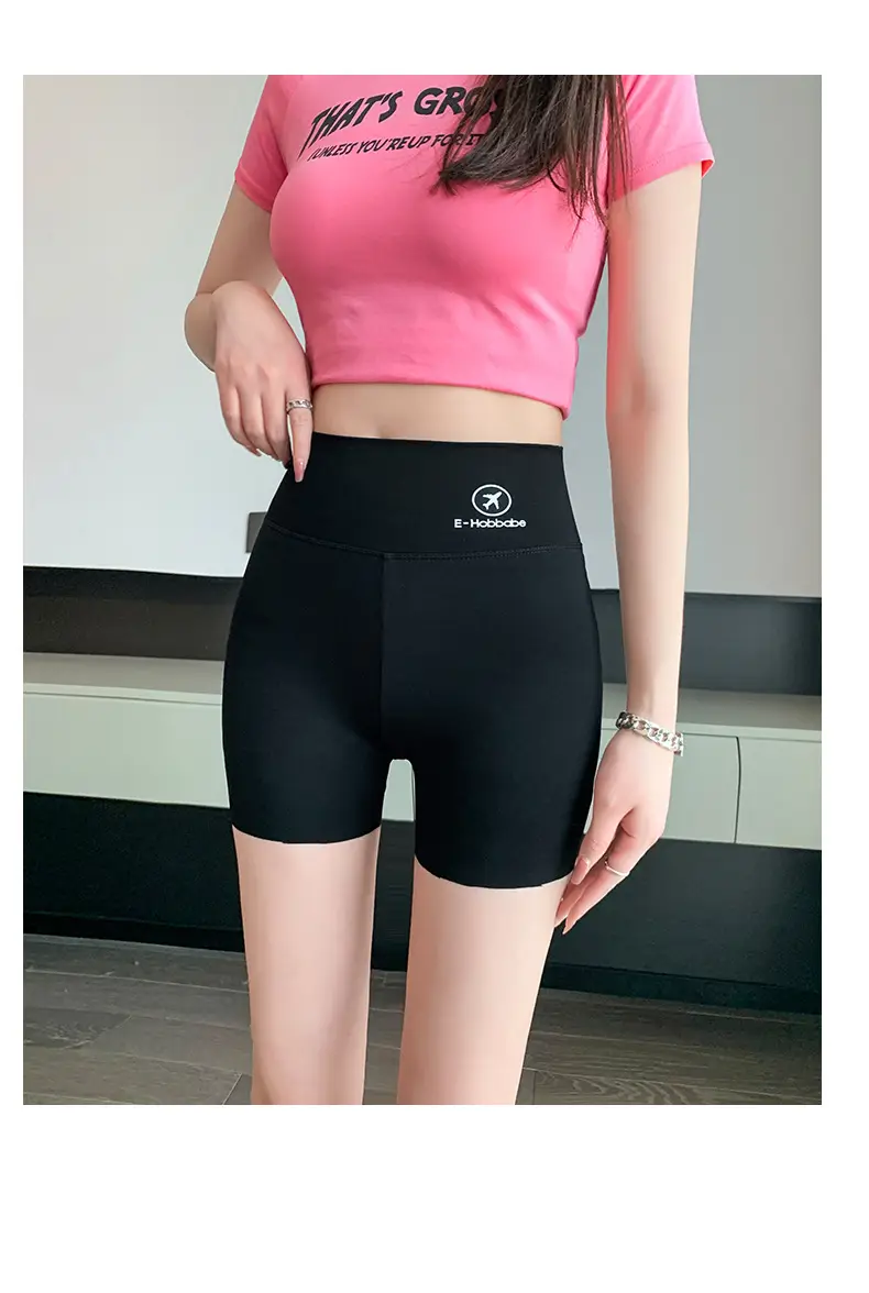 Women's Black Stretch High Waist Shorts with Light-Proof Design — feature 23