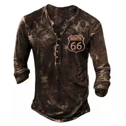 Maroon Long Sleeve Men's T-Shirt with Collar Print - Image 6