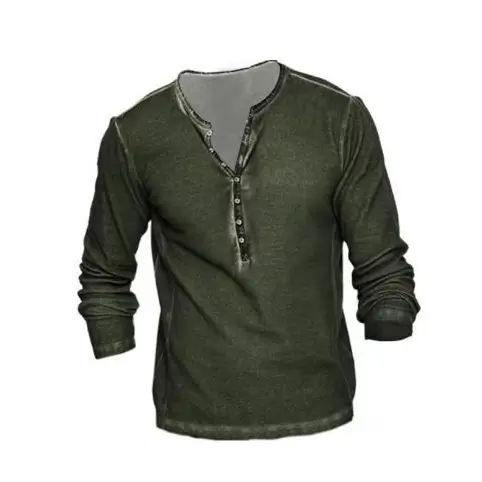 Maroon Long Sleeve Men's T-Shirt with Collar Print - Image 12