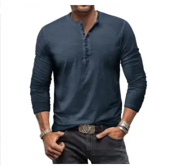 Maroon Long Sleeve Men's T-Shirt with Collar Print - Image 10