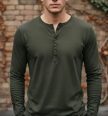 Maroon Long Sleeve Men's T-Shirt with Collar Print - Image 11