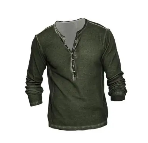 Maroon Long Sleeve Men's T-Shirt with Collar Print - Image 4