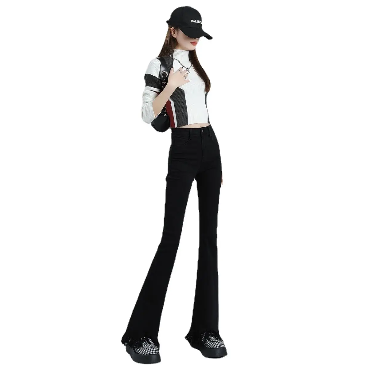 Black Micro La Jeans Women's Flared Pants for Petite - Image 6