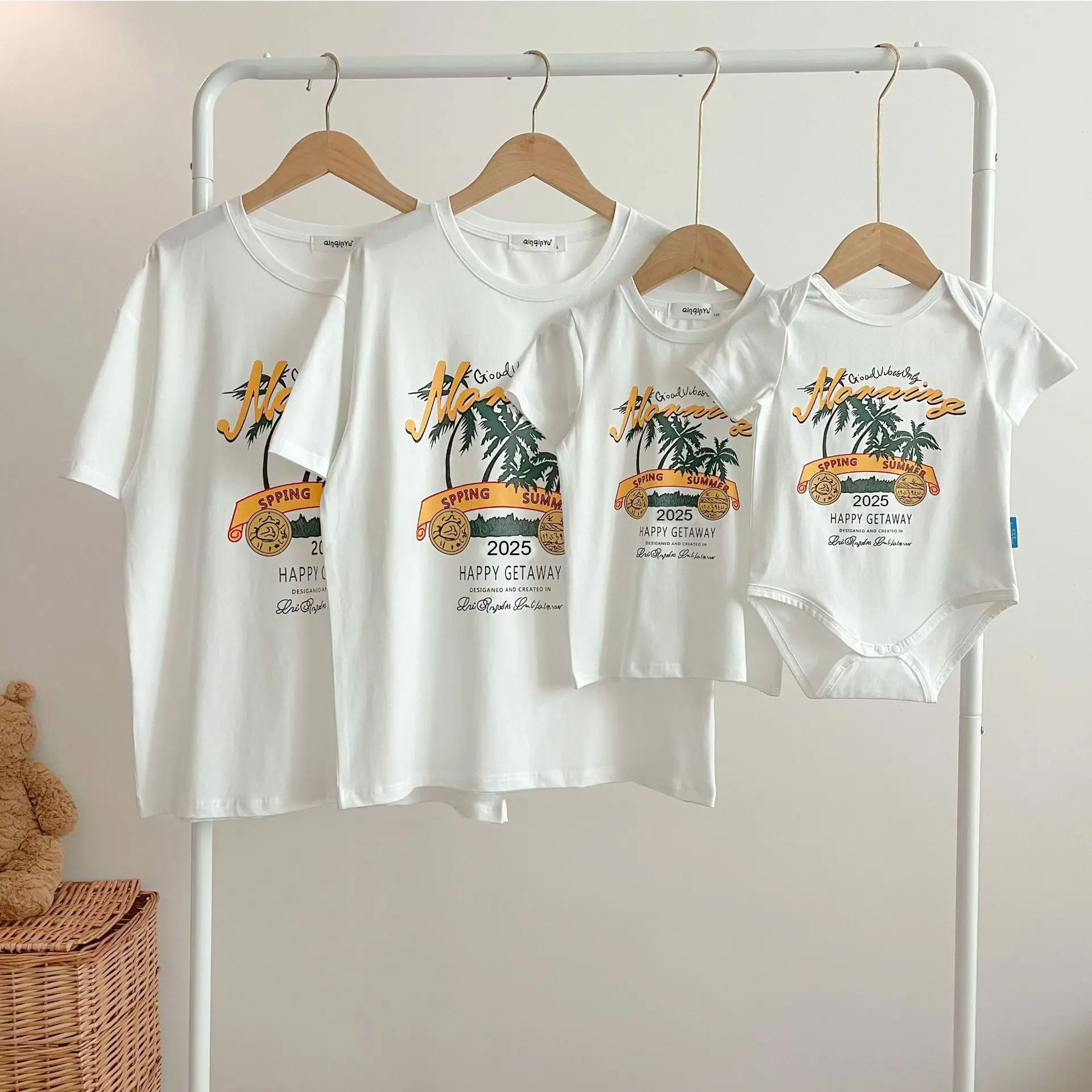 Family 3-T-Shirt Set White Printed Summer Wear - Image 2