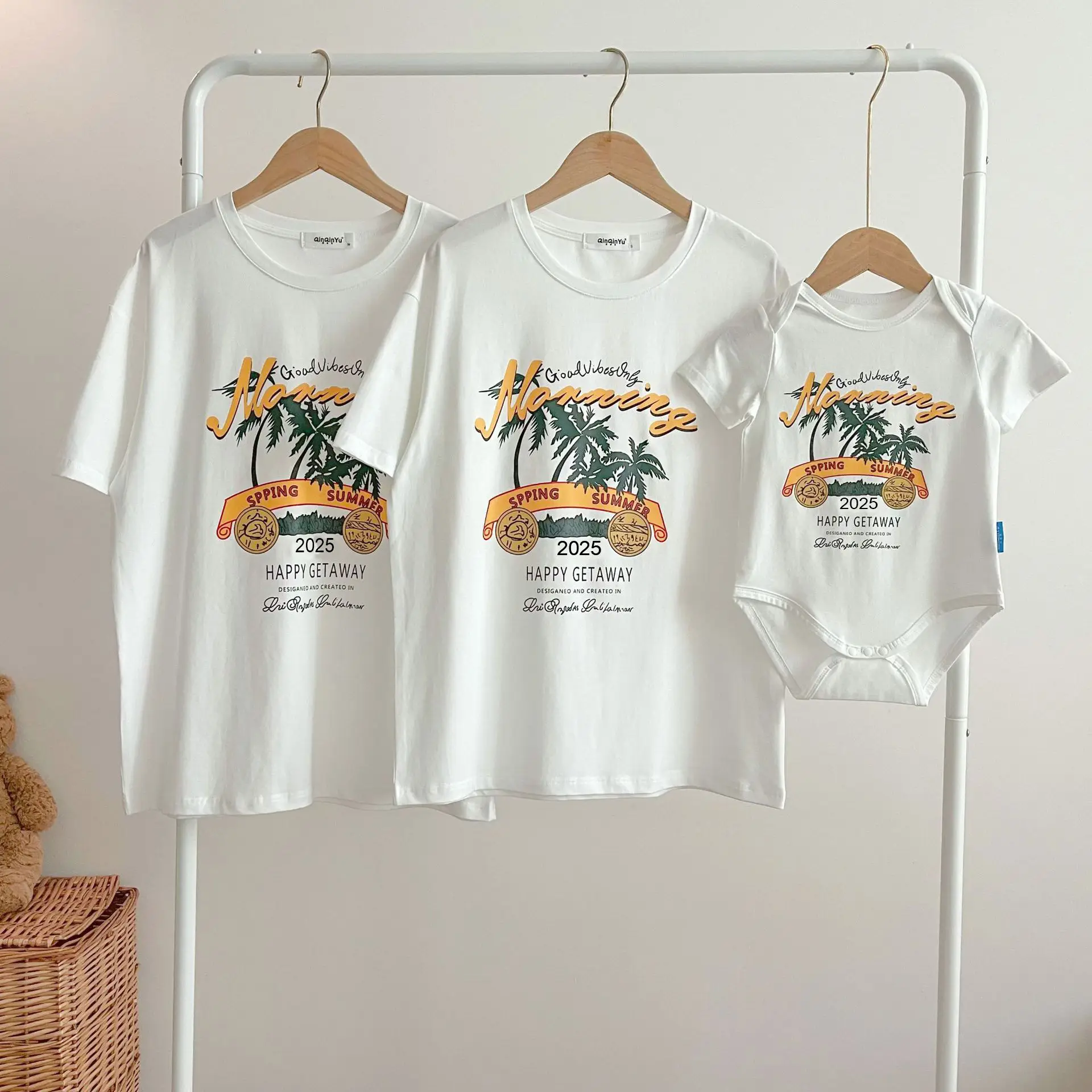 Family 3-T-Shirt Set White Printed Summer Wear - Image 4