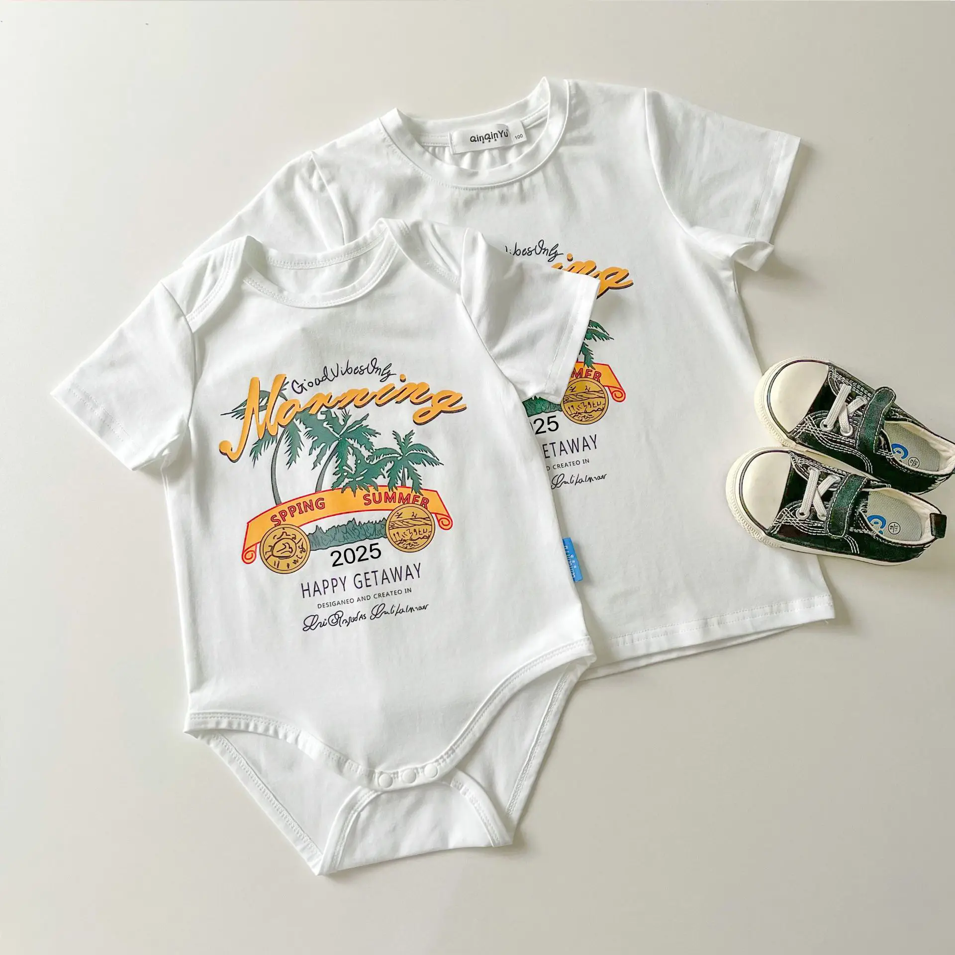 Family 3-T-Shirt Set White Printed Summer Wear — feature 6