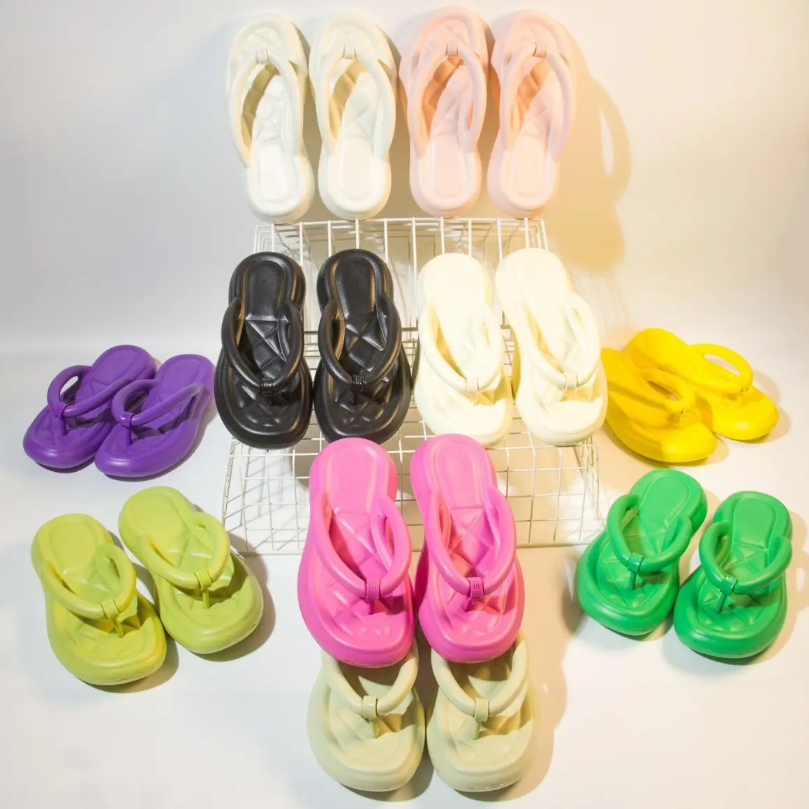 Women's Green Thick Bottom Flip Flops Waterproof Indoor