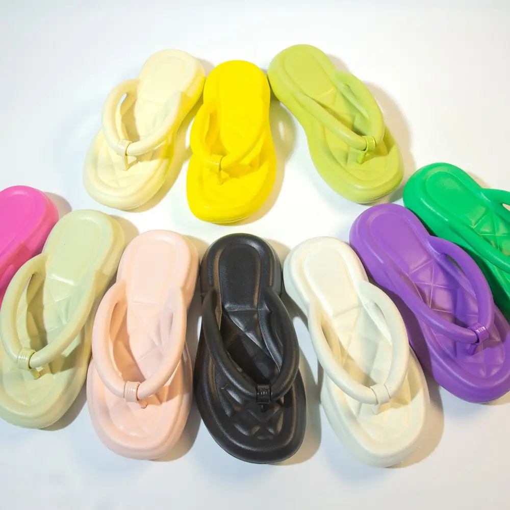 Women's Green Thick Bottom Flip Flops Waterproof Indoor