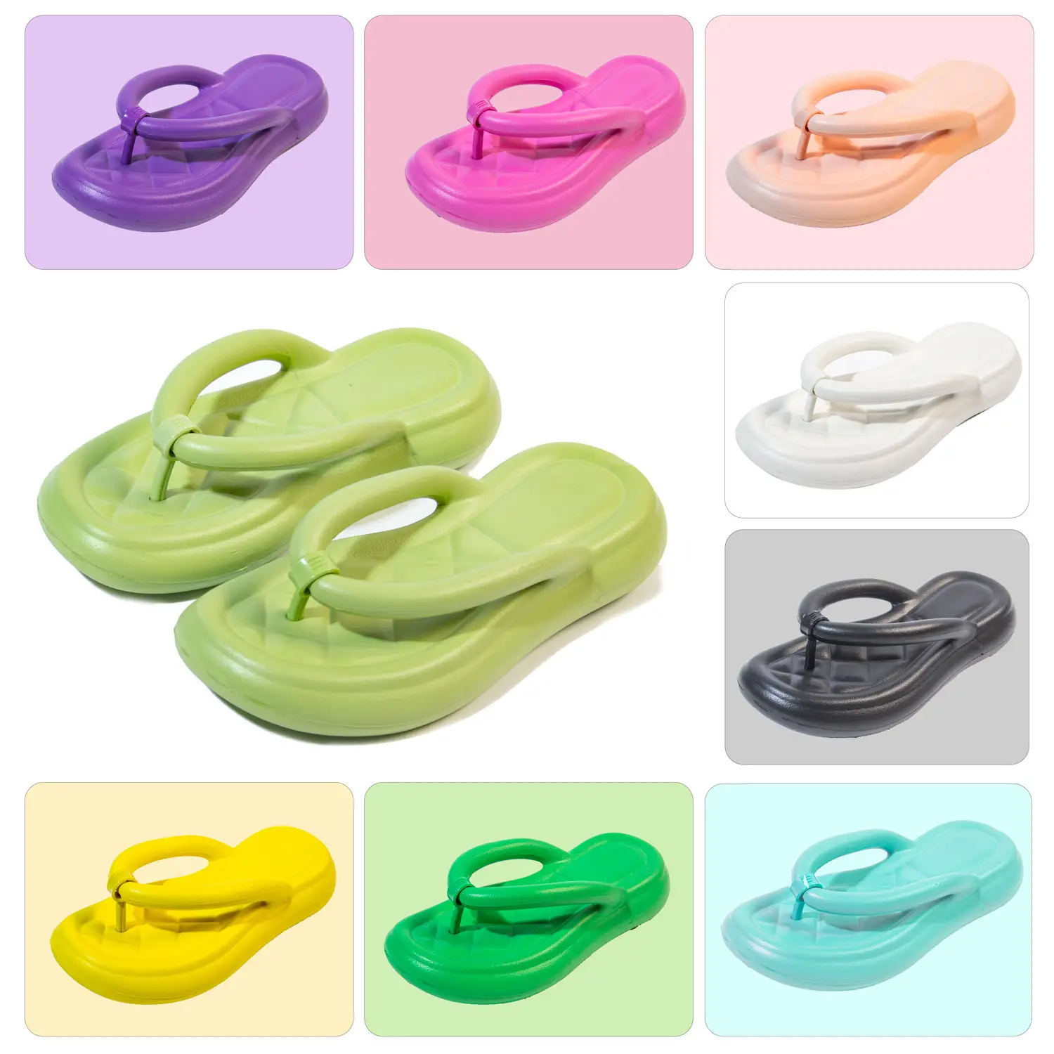 Women's Green Thick Bottom Flip Flops Waterproof Indoor — feature 2