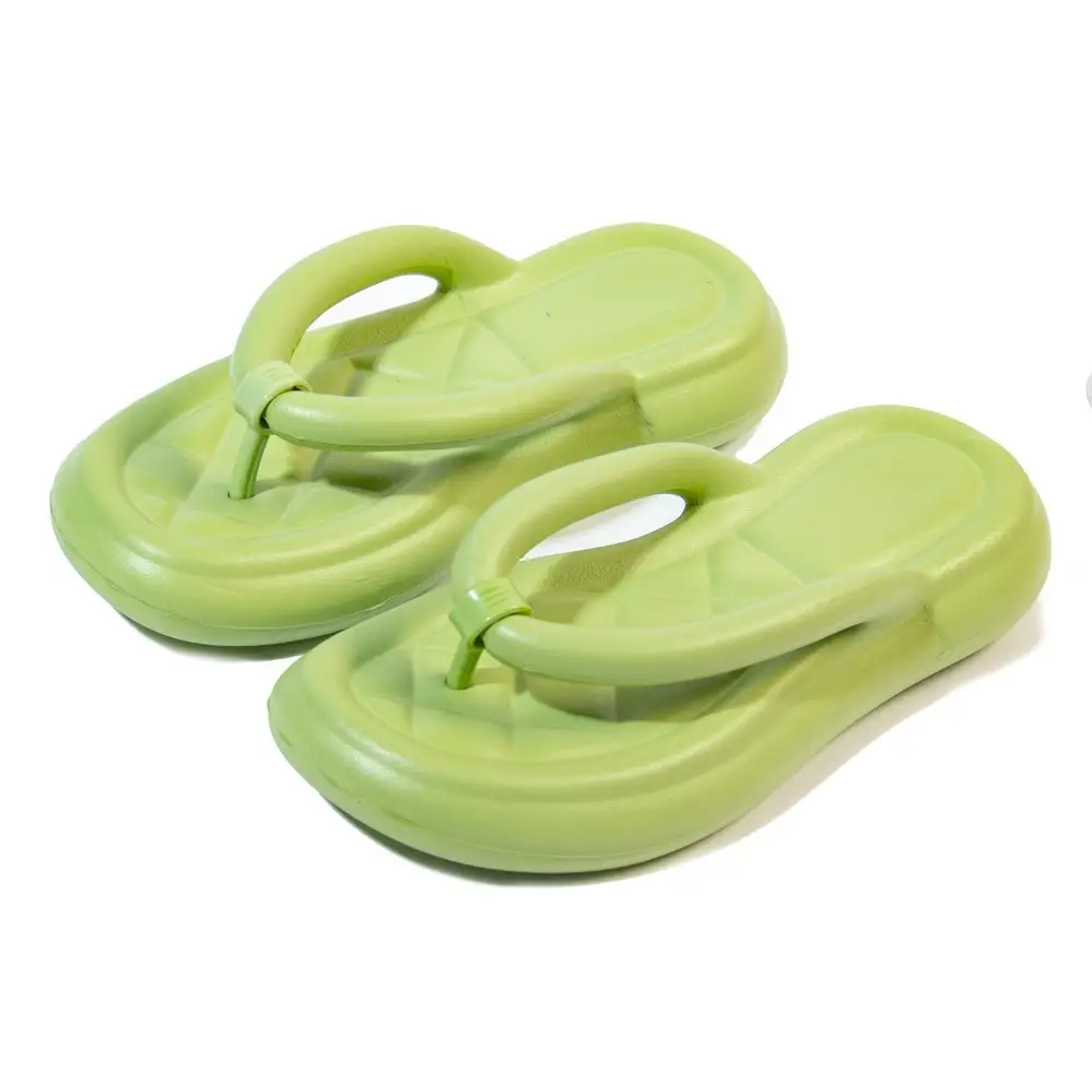 Women's Green Thick Bottom Flip Flops Waterproof Indoor