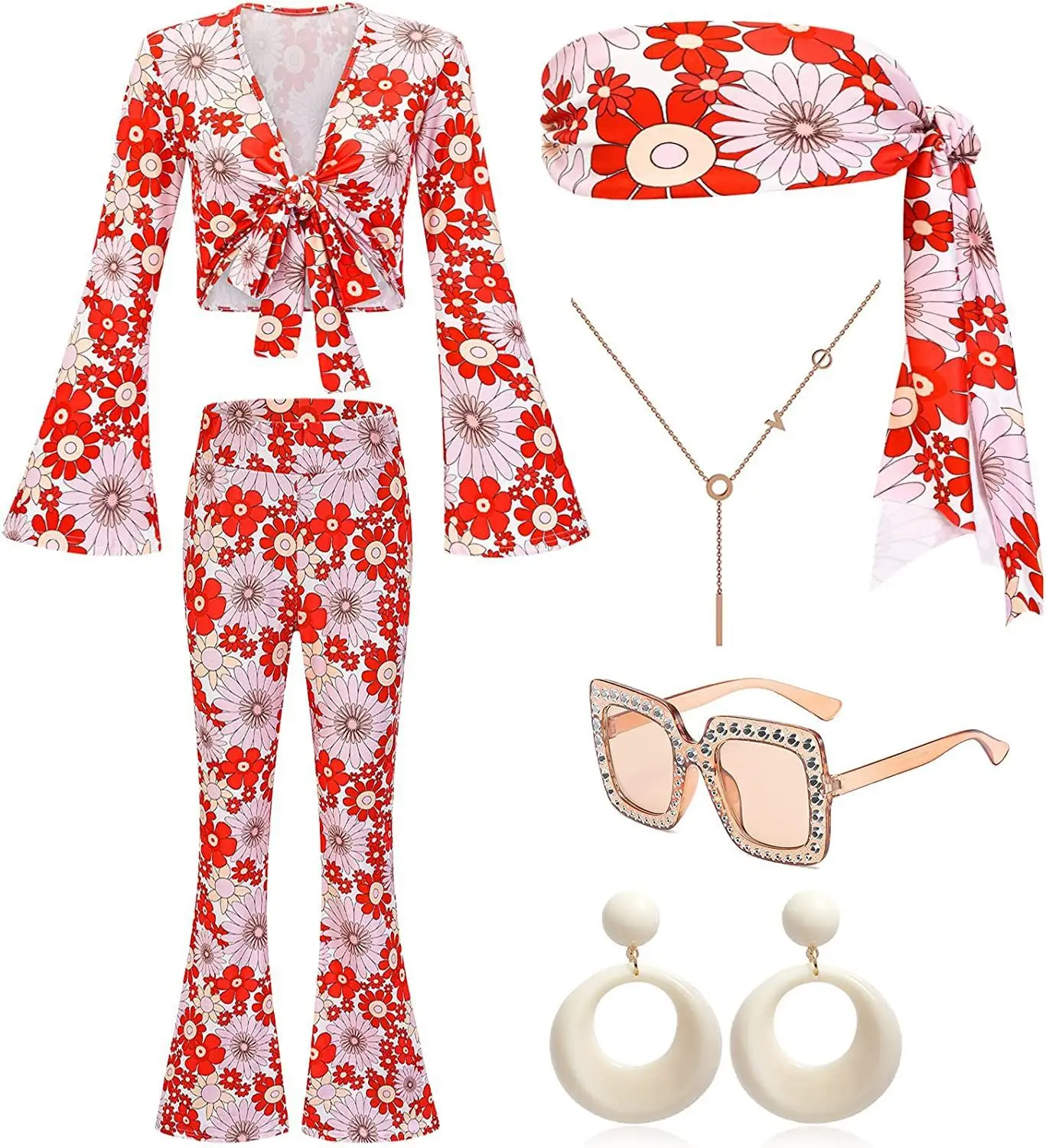 Pink Printed 3-Piece Women's T-Shirt Pants Suit Set - Image 2