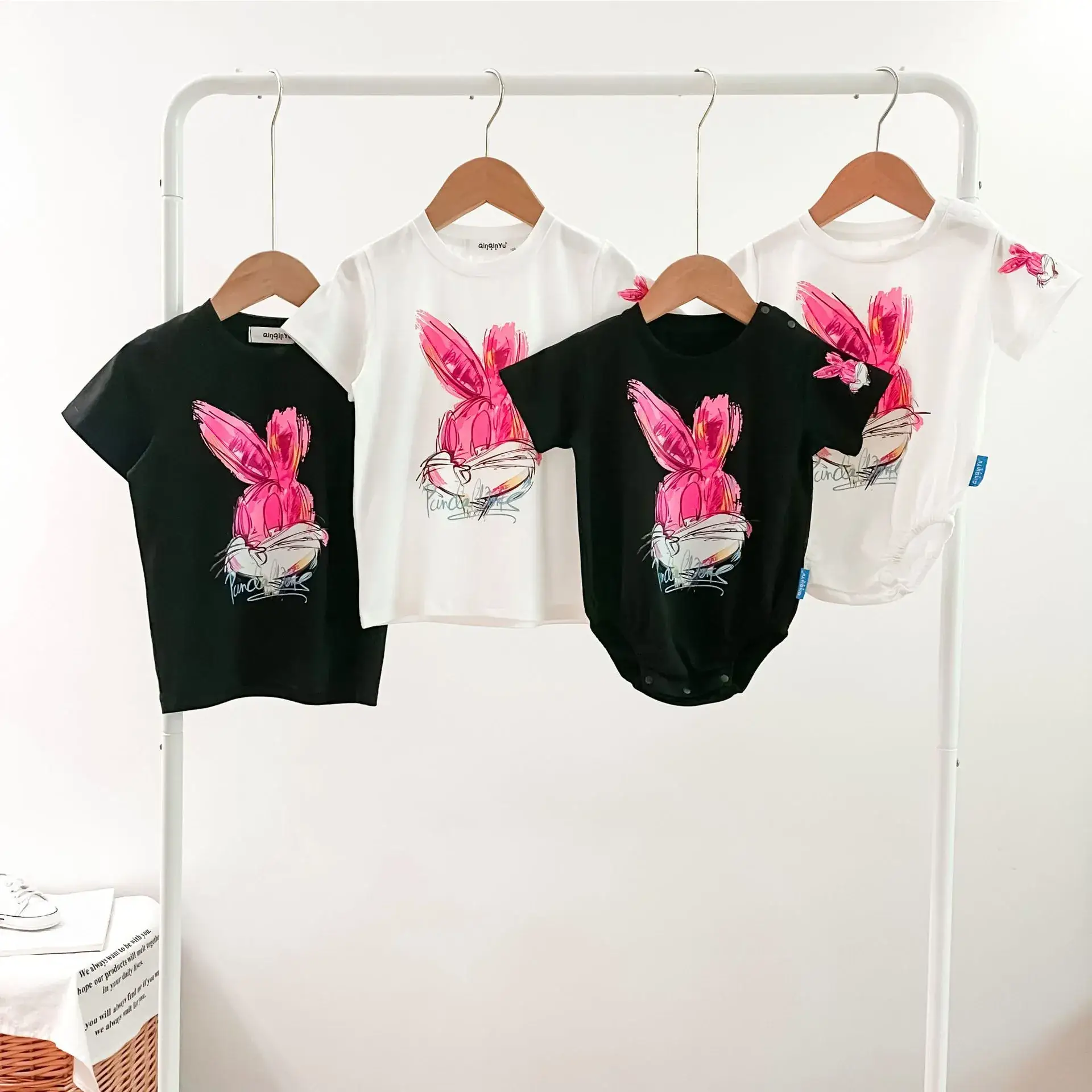 Rabbit Print Cotton T-Shirt Set for Kids - Image 4
