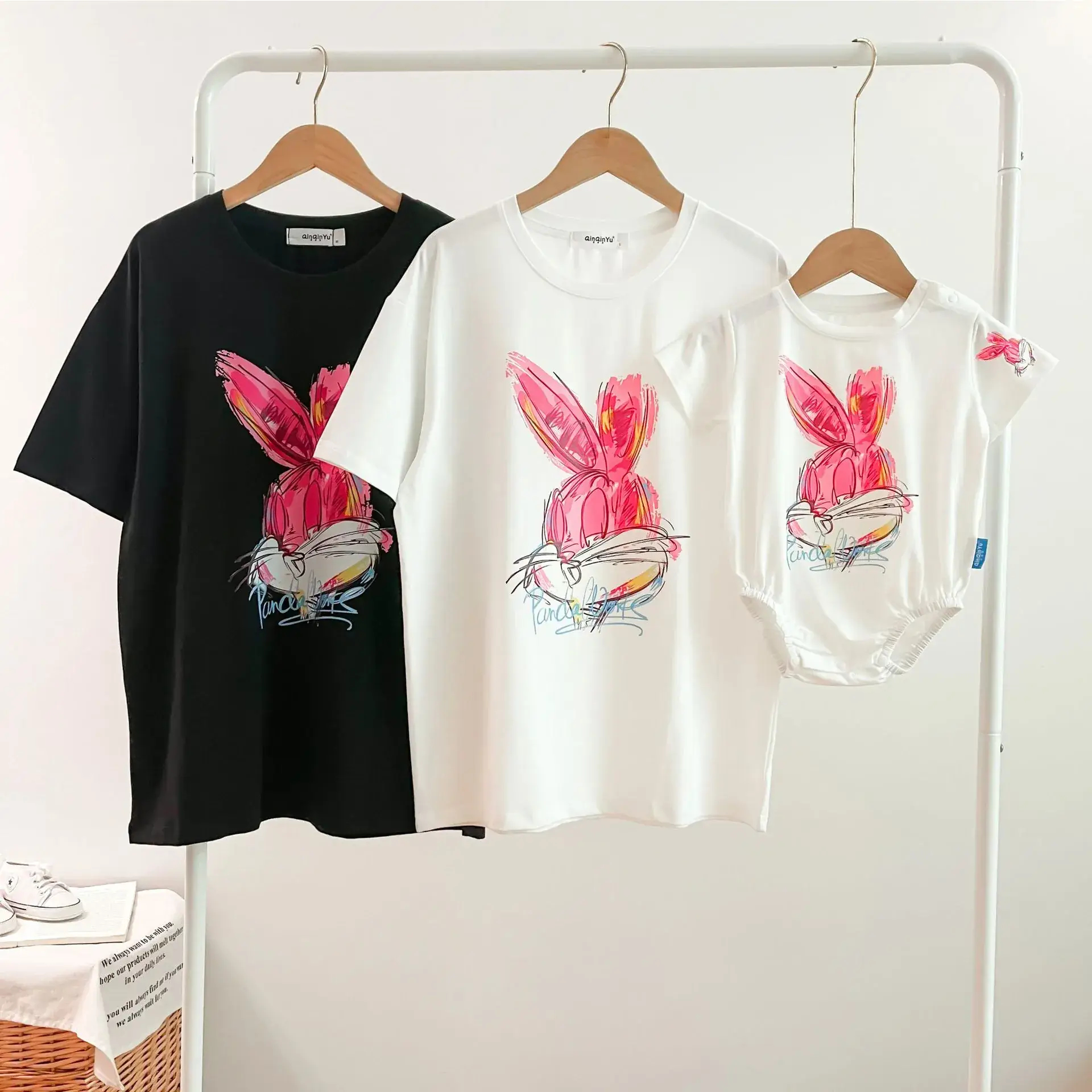 Rabbit Print Cotton T-Shirt Set for Kids - Image 5