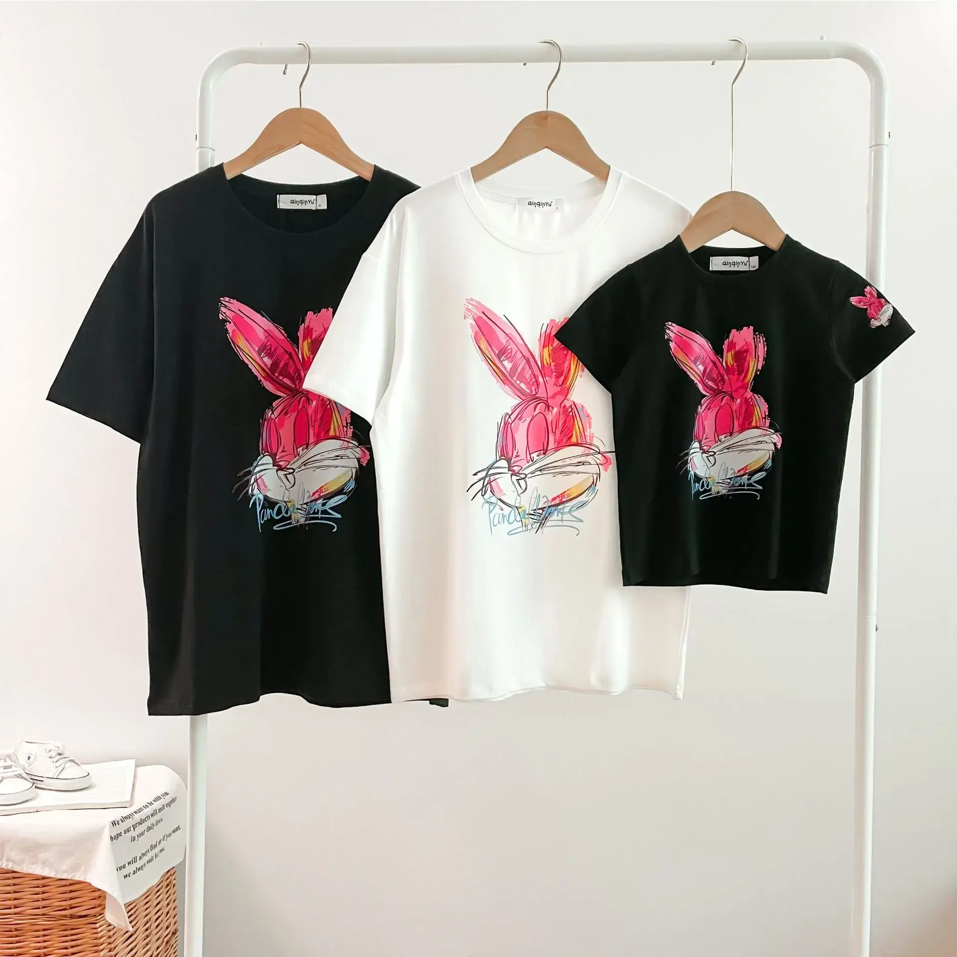 Rabbit Print Cotton T-Shirt Set for Kids - Image 6