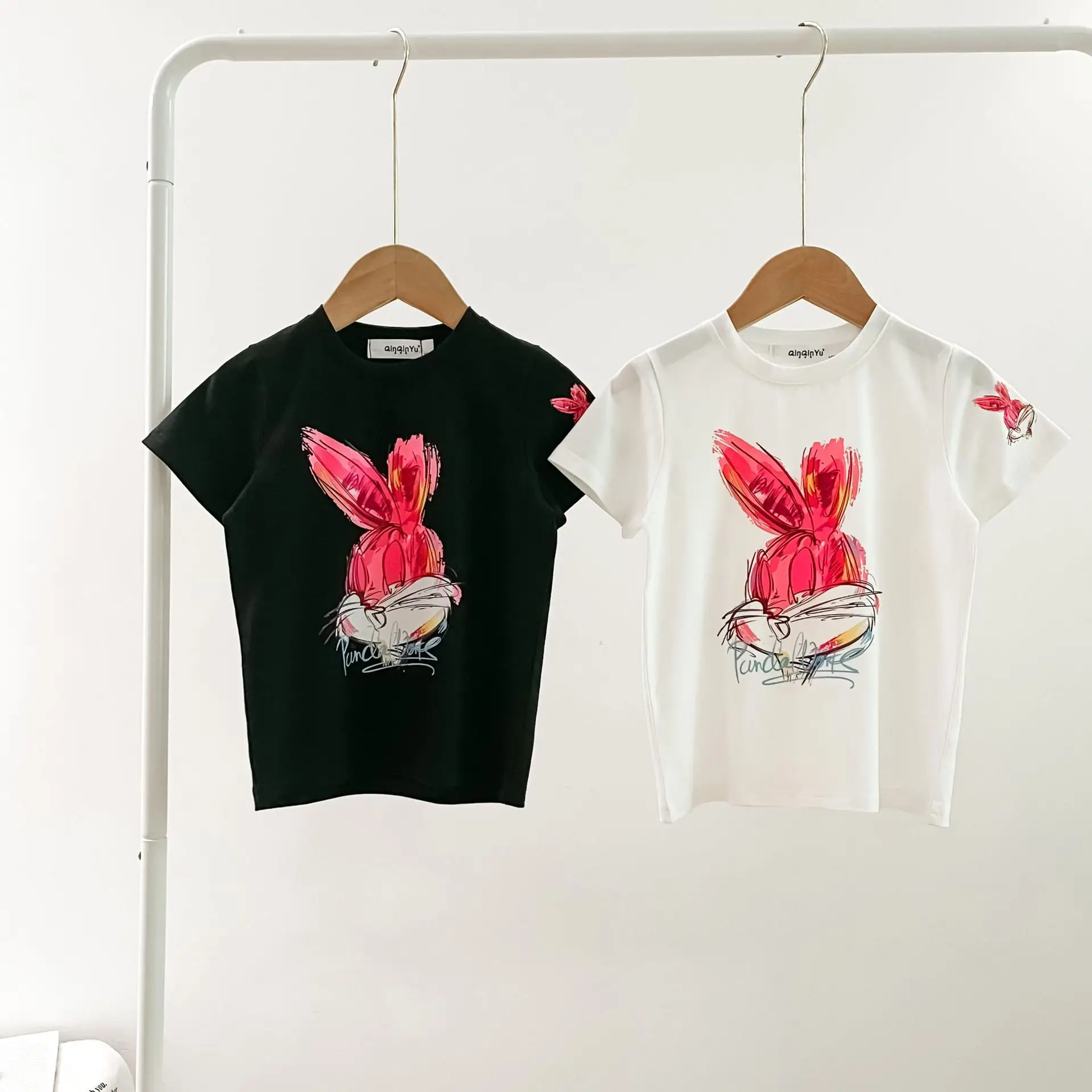 Rabbit Print Cotton T-Shirt Set for Kids — feature 10