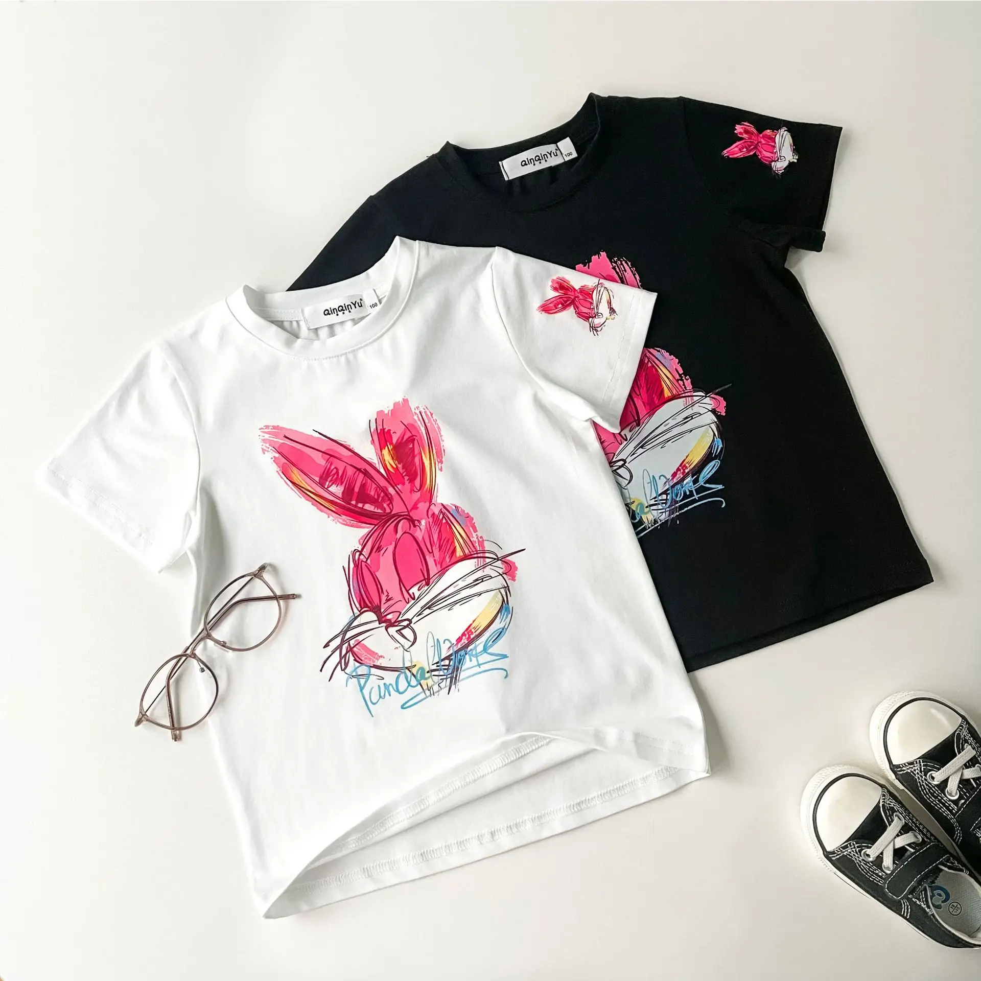 Rabbit Print Cotton T-Shirt Set for Kids — feature 17