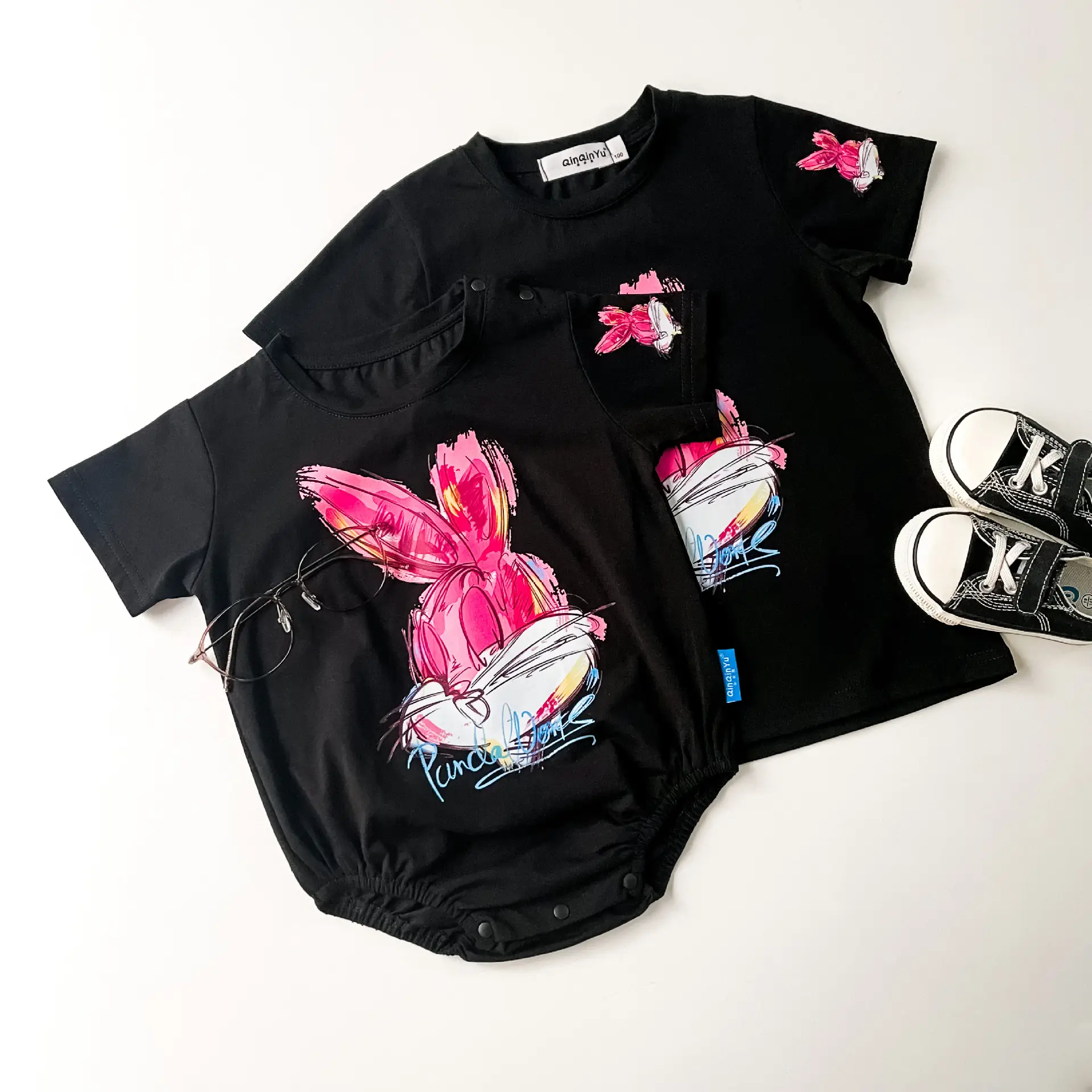 Rabbit Print Cotton T-Shirt Set for Kids — feature 25