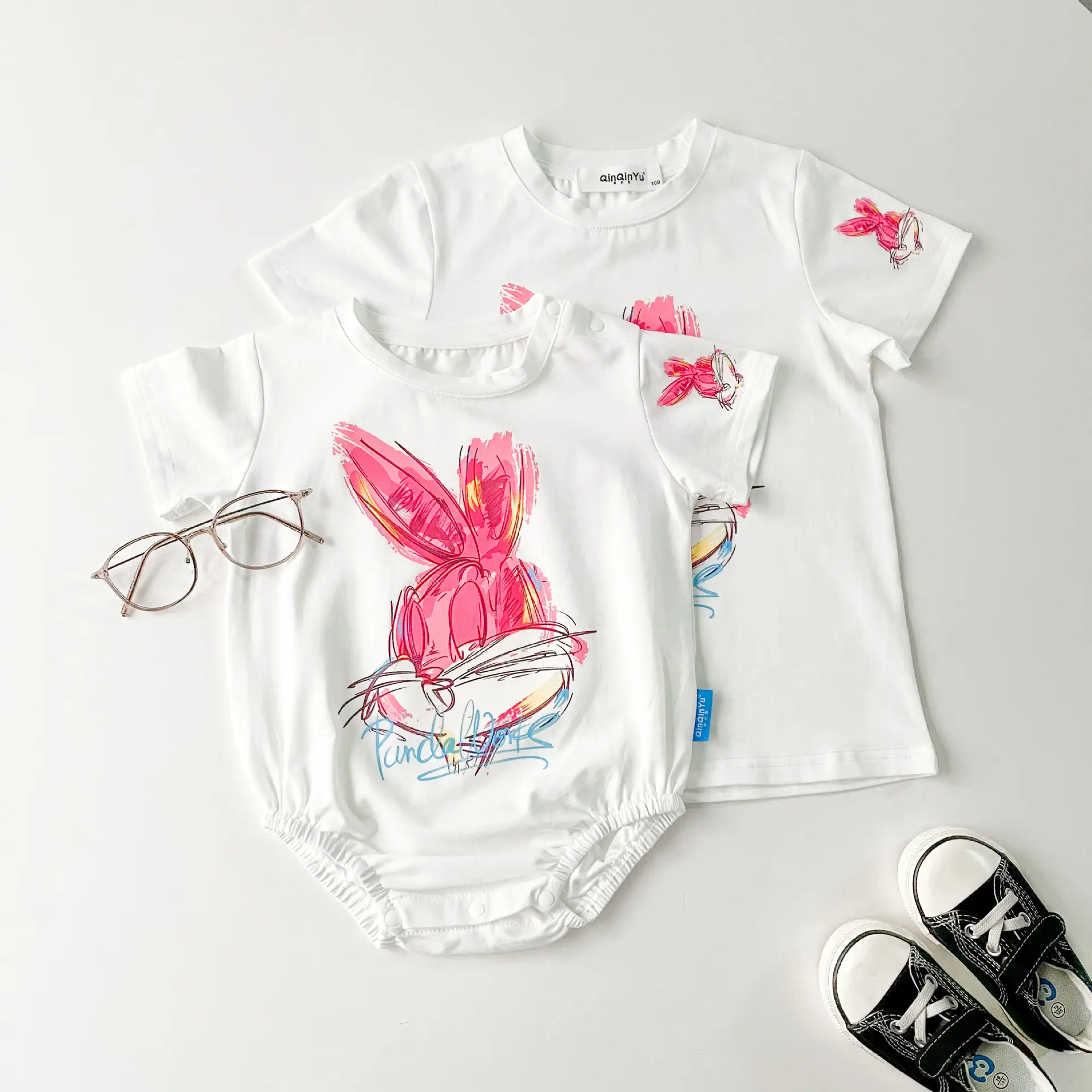 Rabbit Print Cotton T-Shirt Set for Kids — feature 27