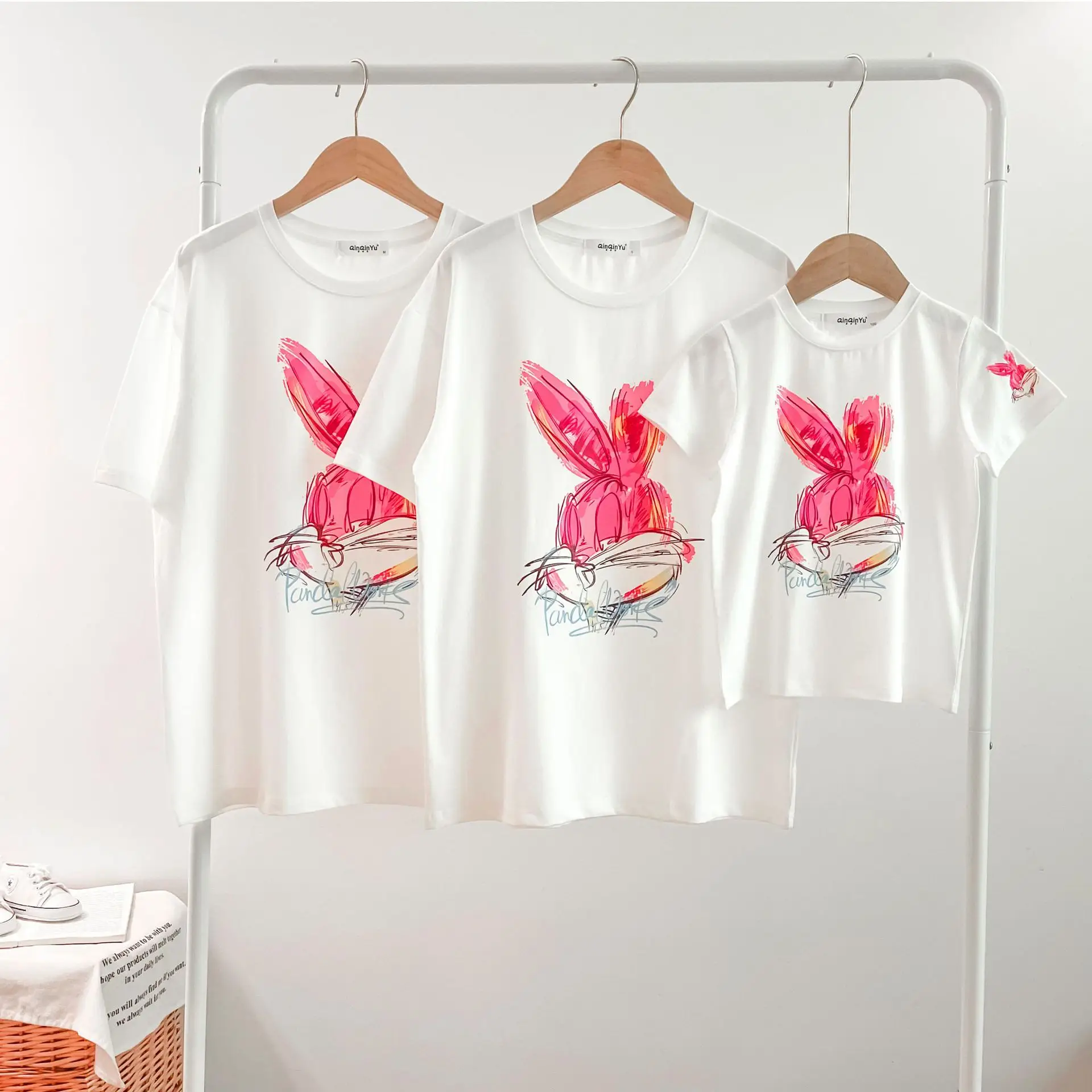 Rabbit Print Cotton T-Shirt Set for Kids — feature 6