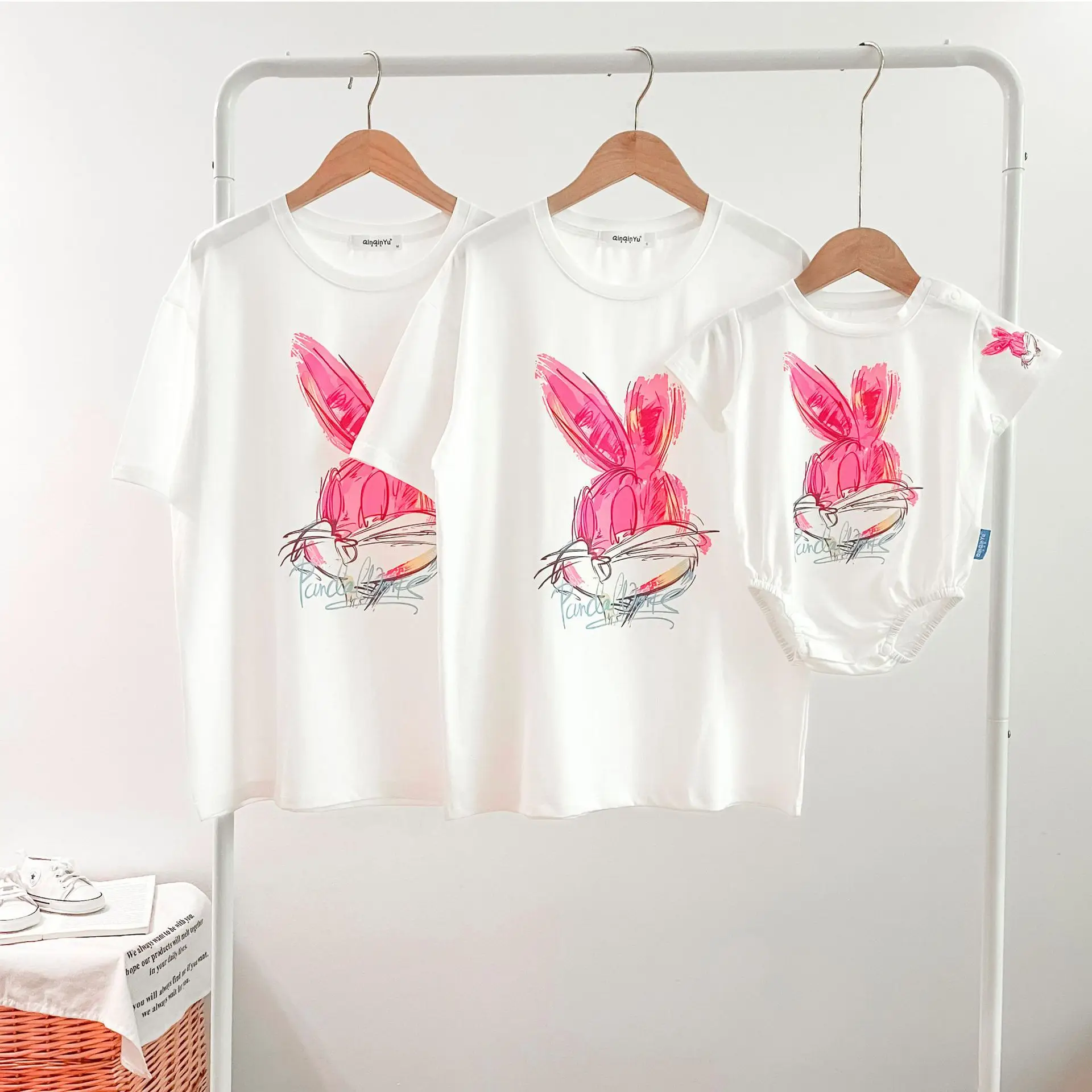 Rabbit Print Cotton T-Shirt Set for Kids — feature 8