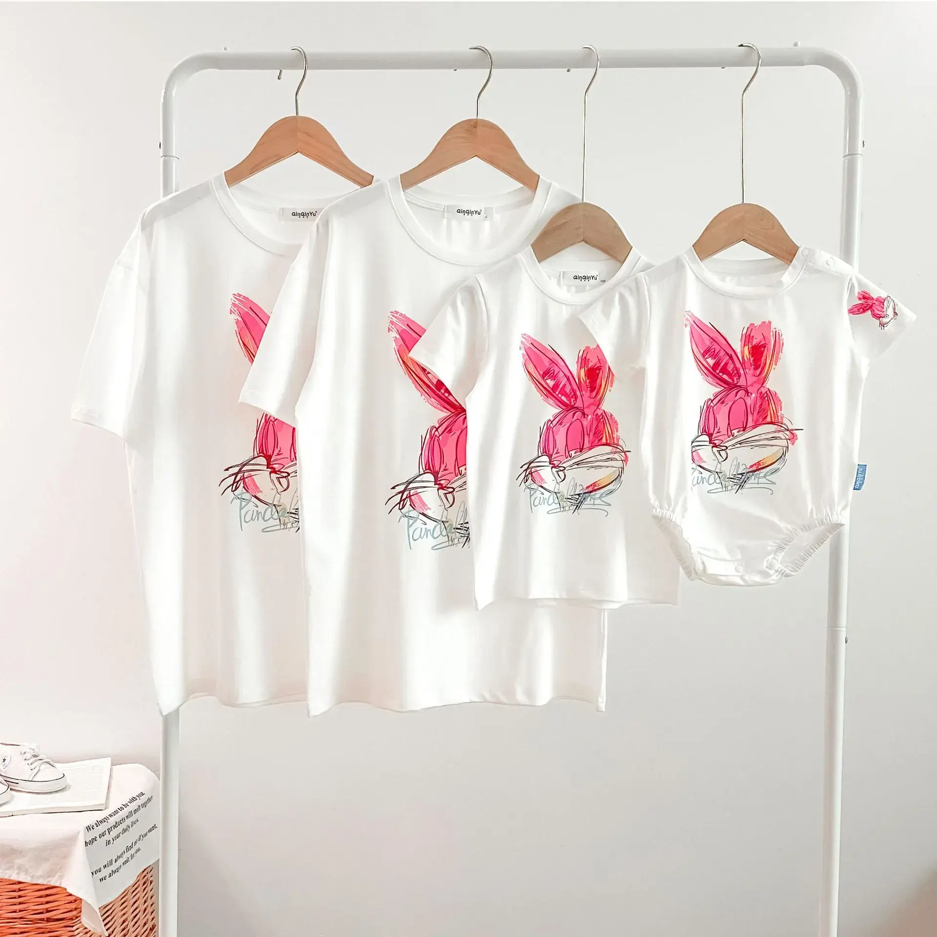Rabbit Print Cotton T-Shirt Set for Kids - Image 2