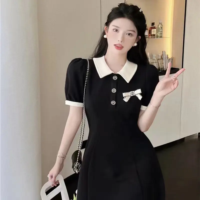 Black Korean Style Preppy Skirt Dress with Polo Collar — feature 3