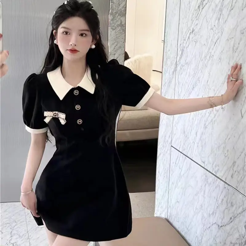 Black Korean Style Preppy Skirt Dress with Polo Collar — feature 4