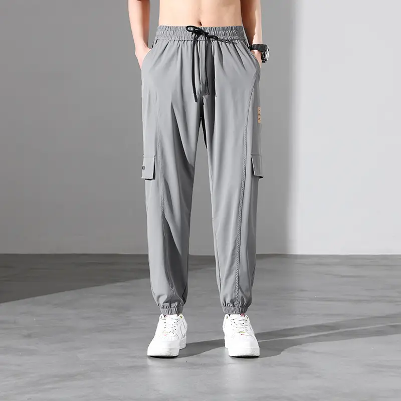 Men Ice Silk Plus Size Pants Grey 2023 - Image 5