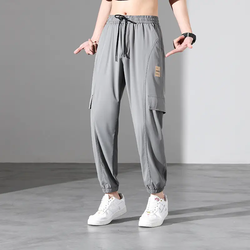 Men Ice Silk Plus Size Pants Grey 2023 - Image 2