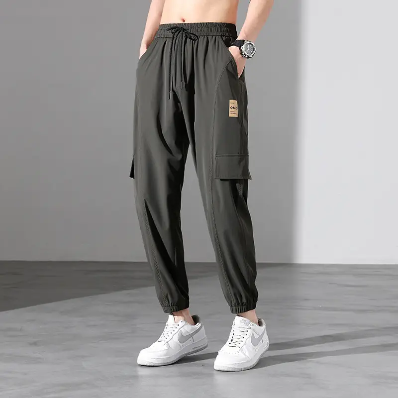 Men Ice Silk Plus Size Pants Grey 2023 - Image 3