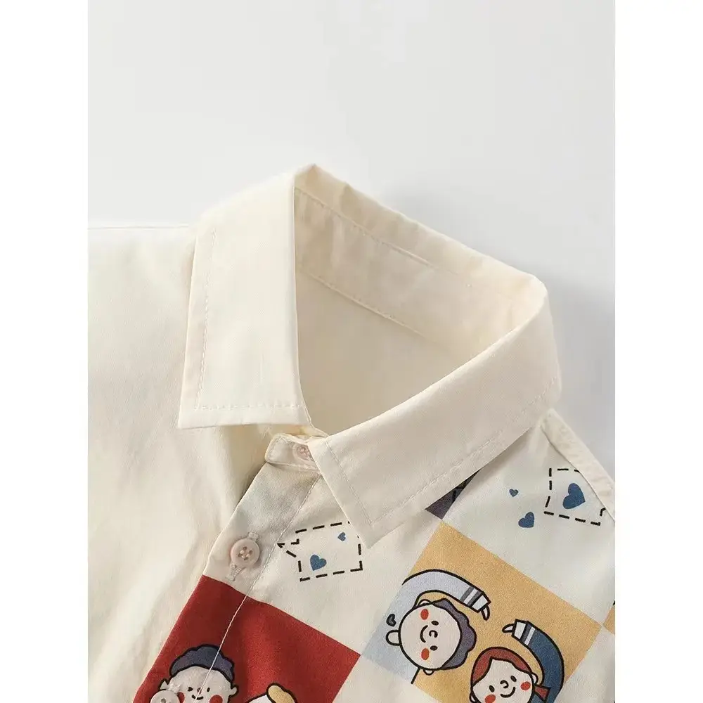 Cute Anime Plaid Short Sleeve Shirt for Kids