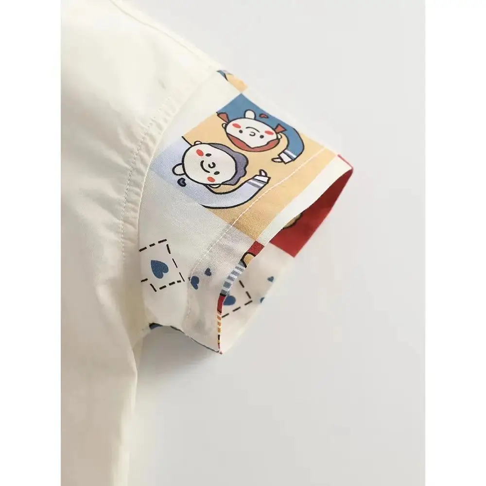 Cute Anime Plaid Short Sleeve Shirt for Kids