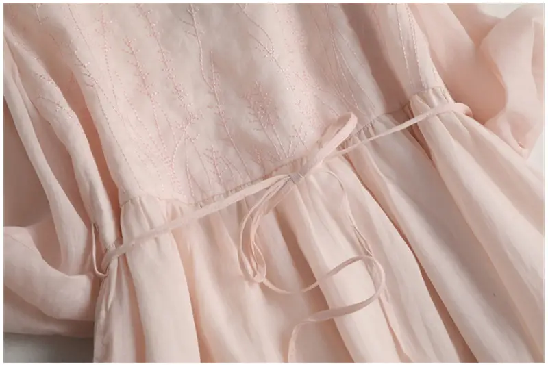 2023 Ramie Embroidered Dress White Lace-Up Waist — feature 11