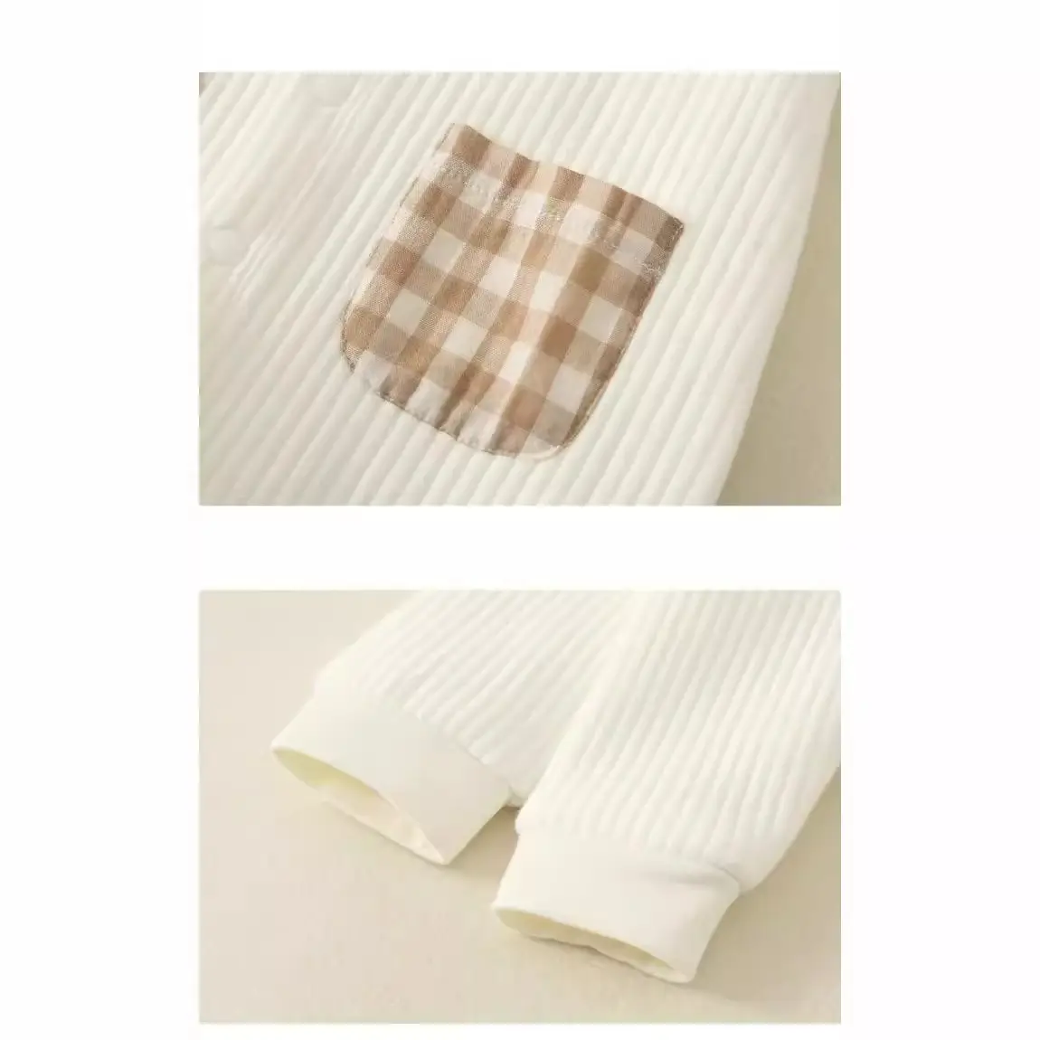 Newborn Romper Suit Plaid Round Neck Cuffs - Image 4