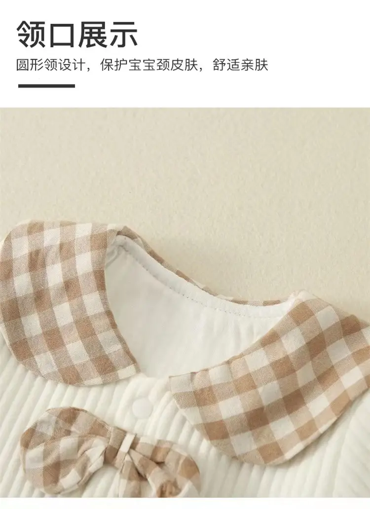 Newborn Romper Suit Plaid Round Neck Cuffs — feature 5