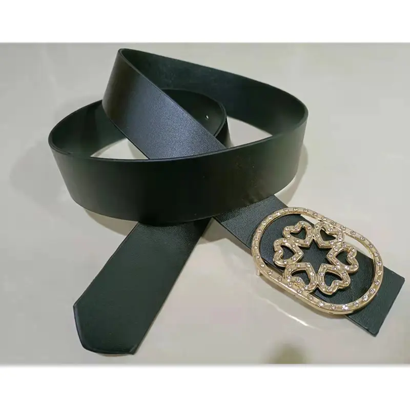 Women's Black Leather Belt with Crystal Headband - Image 3