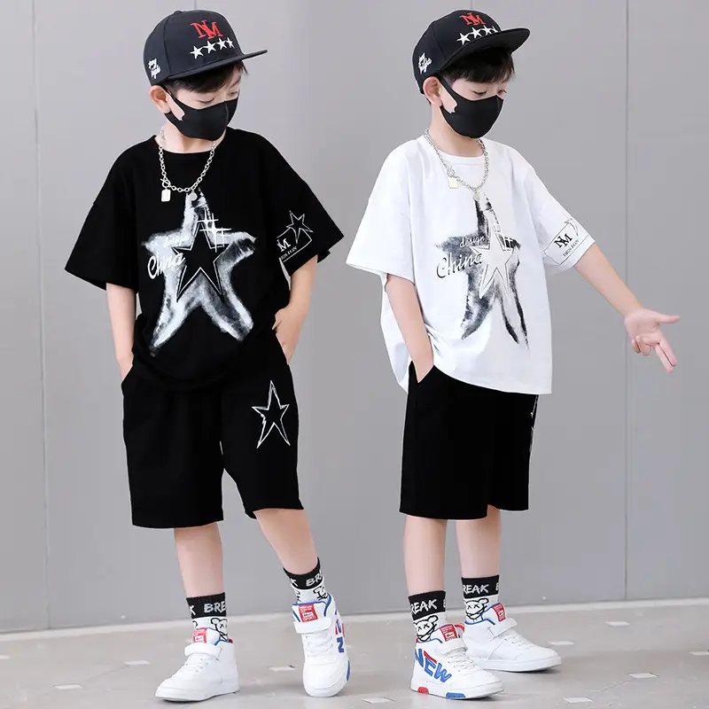 Boys 2-Piece Star Print Summer Suit White Black - Image 4