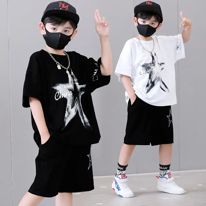 Boys 2-Piece Star Print Summer Suit White Black - Image 5