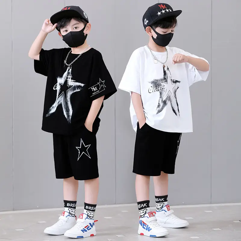 Boys 2-Piece Star Print Summer Suit White Black - Image 6