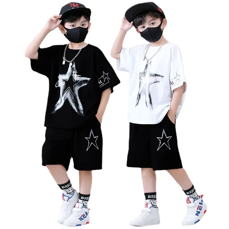 Boys 2-Piece Star Print Summer Suit White Black - Image 7